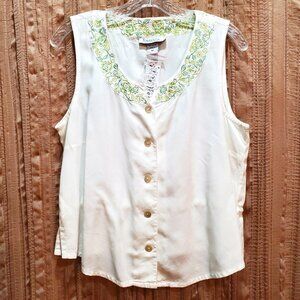 NWT Fresco By Nomadic Traders Sleeveless Top Floral Embroidered Tank Top Medium
